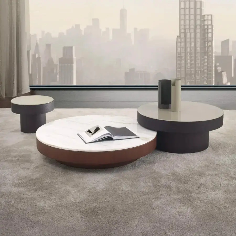 Distinguished 4 Mariani Dot table with forest brown marble top and graphite stained ash base presenting a polished finish