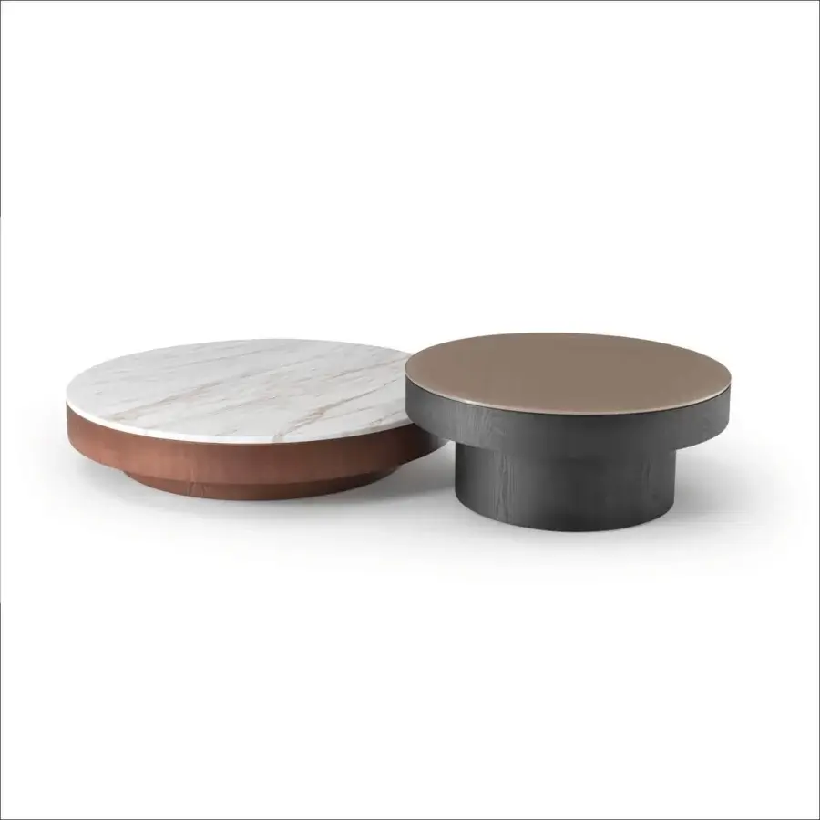 Exceptional 4 Mariani Dot table with forest brown marble top and graphite stained ash base