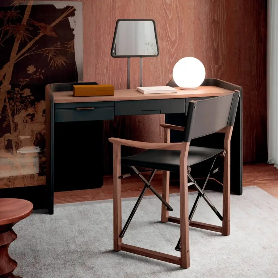 Elegant 4 Mariani Jean Marie vanity with dark gray leather and striking marble tabletop in matte finish