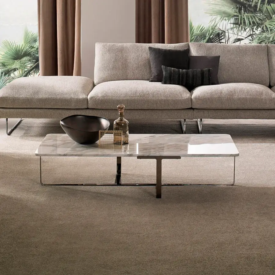 Superior 4 Mariani Joshua coffee and side table with grey veined marble tabletop and matte black flat steel frame