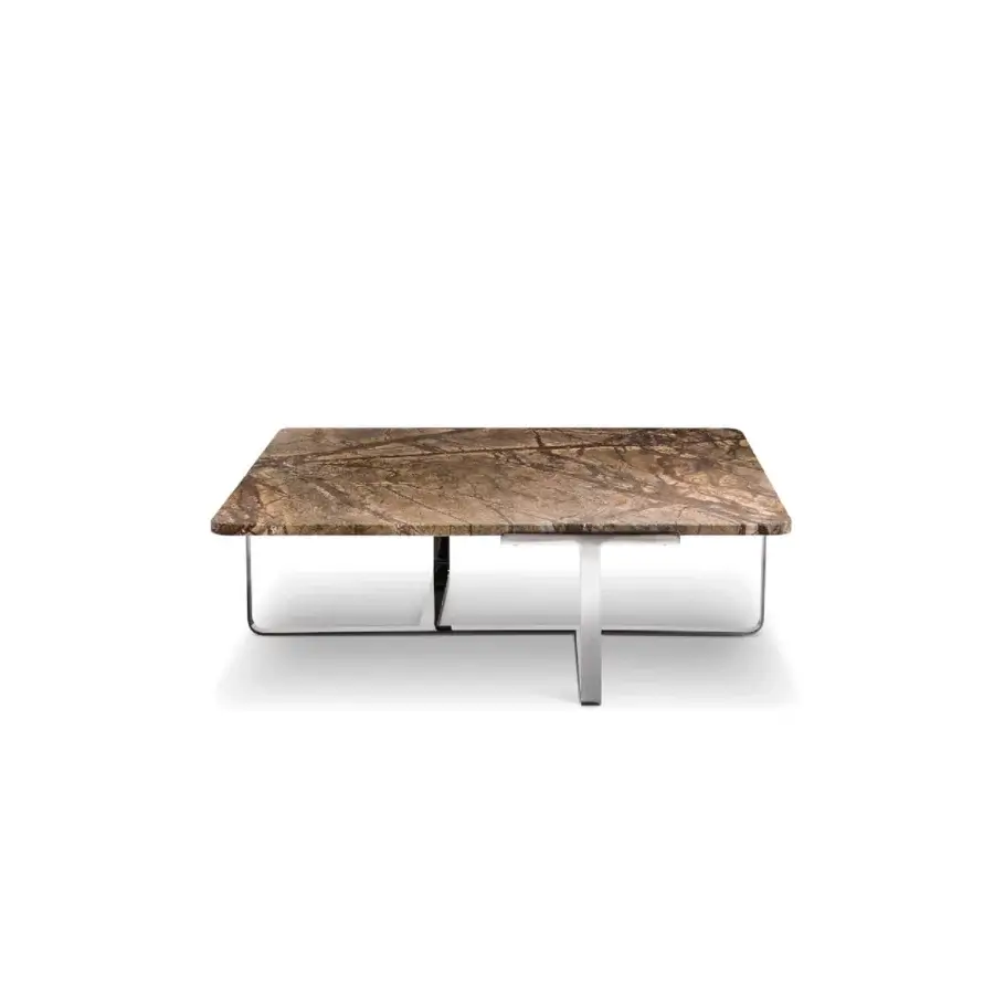 Elegant 4 Mariani Joshua coffee and side table with polished marble displaying brown, beige and grey veining in satin-finish steel