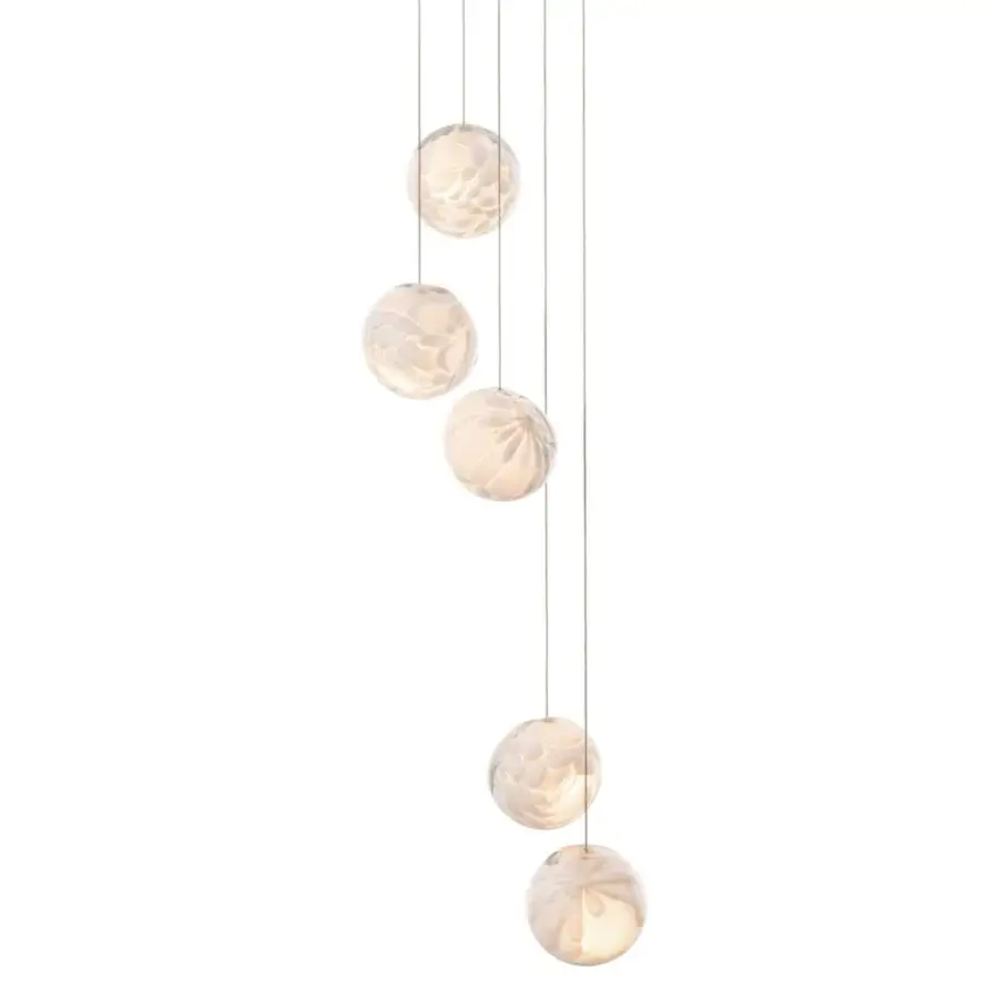 Distinguished Bocci 118 Random Suspension Lamp with cascading hand-blown glass pendants exhibiting feather-like textures and a warm amber glow