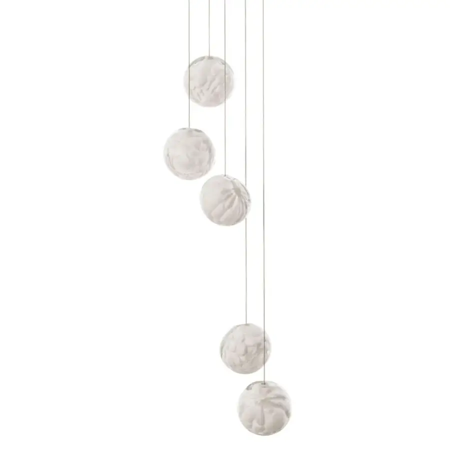 Exceptional Bocci 118 Random Suspension Lamp with delicate glass pendants exhibiting a matte milky white finish
