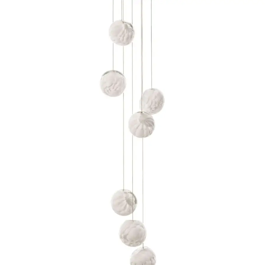 Elegant Bocci 118 Random Suspension Lamp with translucent glass pendants exhibiting a subtly frosted milky white finish