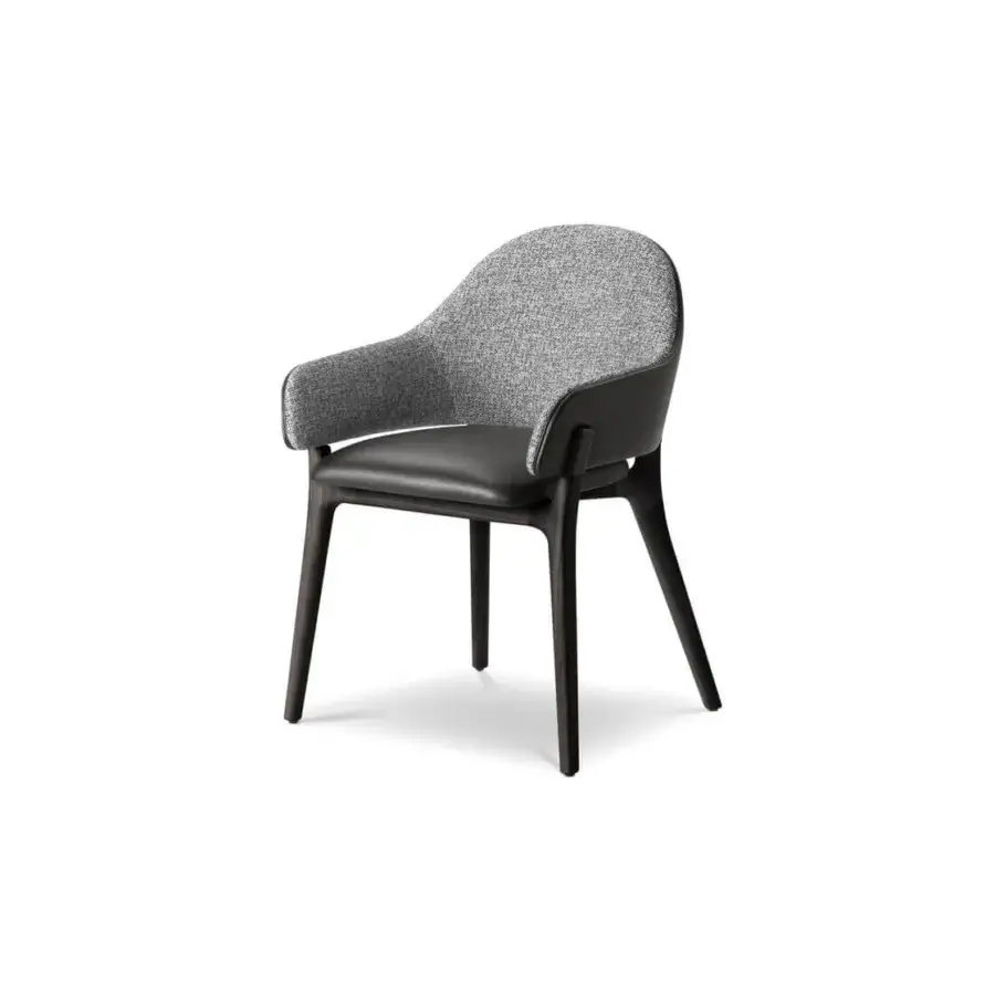 Exceptional 4 Mariani Liv chair with curved silhouette and padded seat upholstered in medium gray textile with satin finished solid wood base