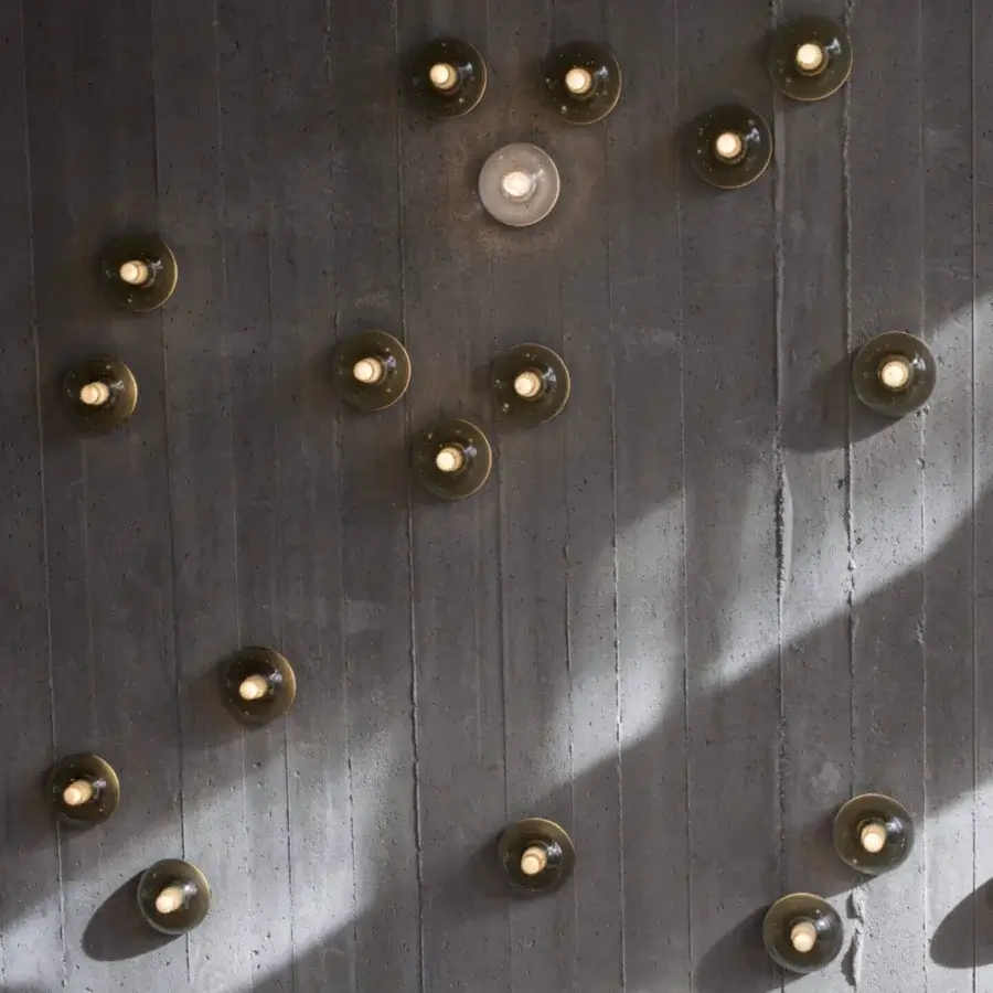 Exclusive Bocci 14 Surface Mount wall lamp with cast glass half-sphere and dark gray matte finish