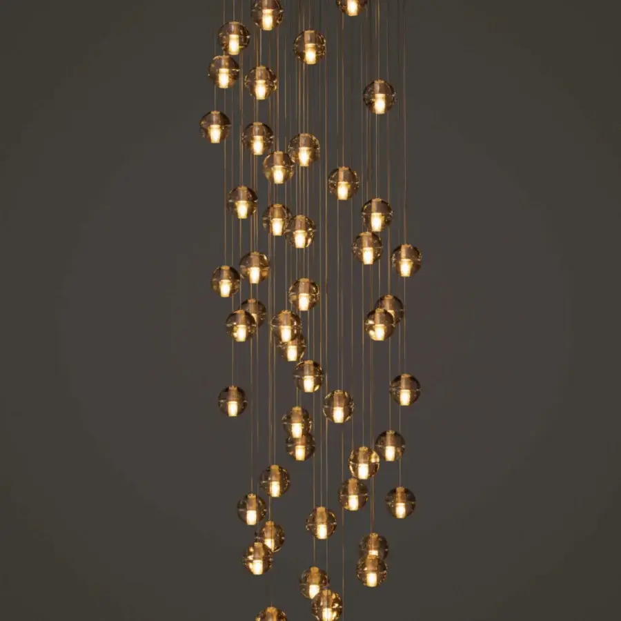 Luxury Bocci 14 Random Suspension lamp with articulated cast glass spheres and dark metal rods