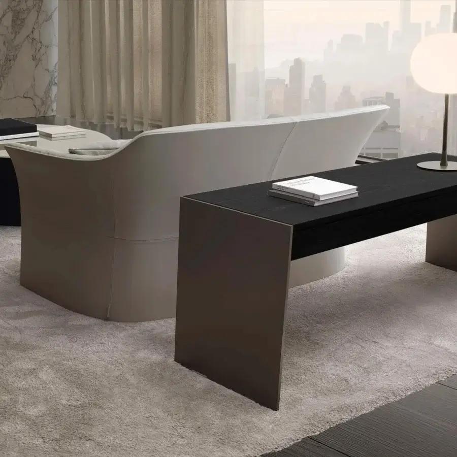 Sophisticated 4 Mariani Milano console built in dark brown Santos Rosewood with sleek dark bronze metal blades