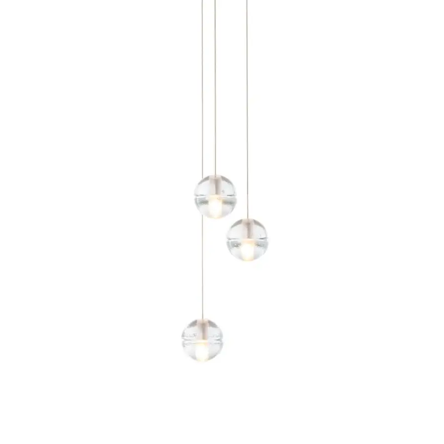 Superior Bocci 14 Random suspension lamp with articulated cast glass sphere and satin-finished metallic cords casting a warm glow