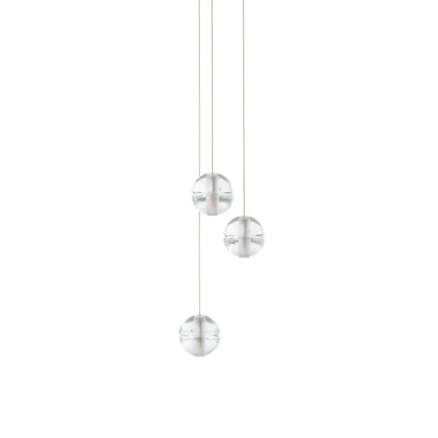 Distinguished Bocci 14 Random suspension lamp with frosted cylindrical voids within cast glass spheres and transparent finish