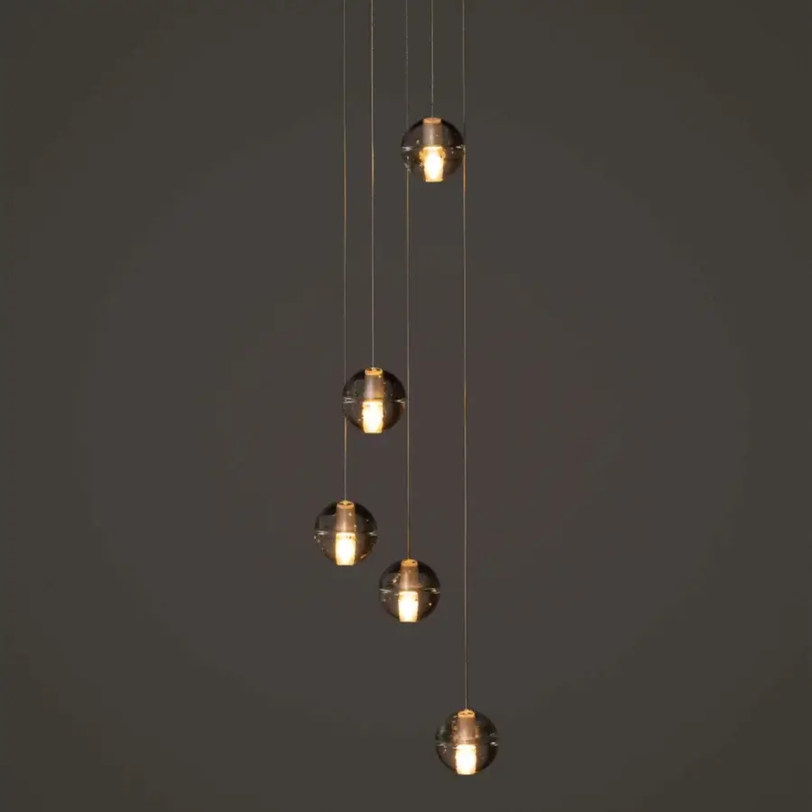 Captivating Bocci 14 Random suspension lamp with articulated cast glass spheres and slender dark cords