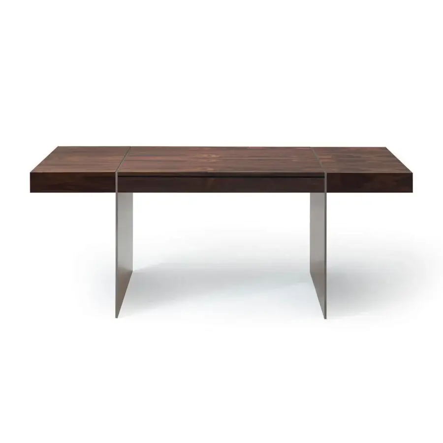 Distinguished 4 Mariani Milano Desk with Dark Brown Santos Rosewood top and sculptural metal base in satin finish