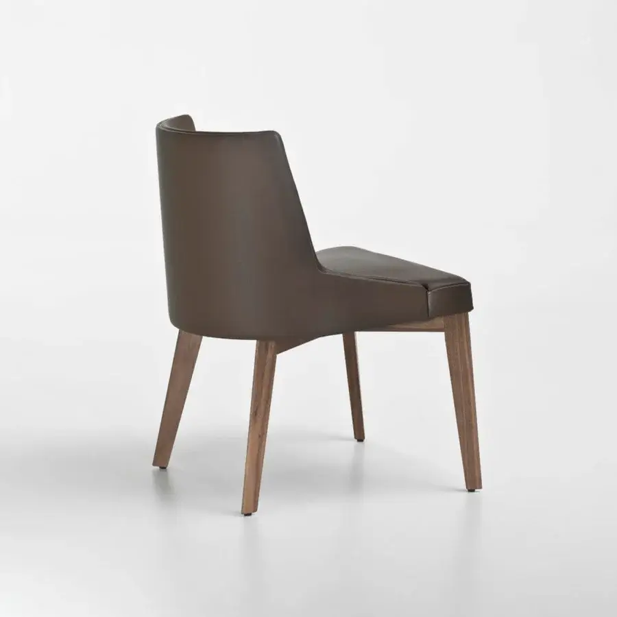 Superior 4 Mariani Moore chair with wood frame, satin finish and muted brown upholstery referencing Japanese aesthetics