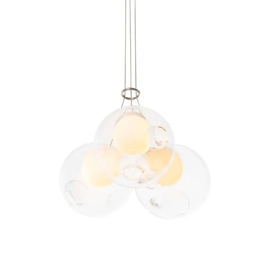 Distinguished Bocci 28 Cluster suspension lamp with clustered clear glass spheres and polished metal fixture