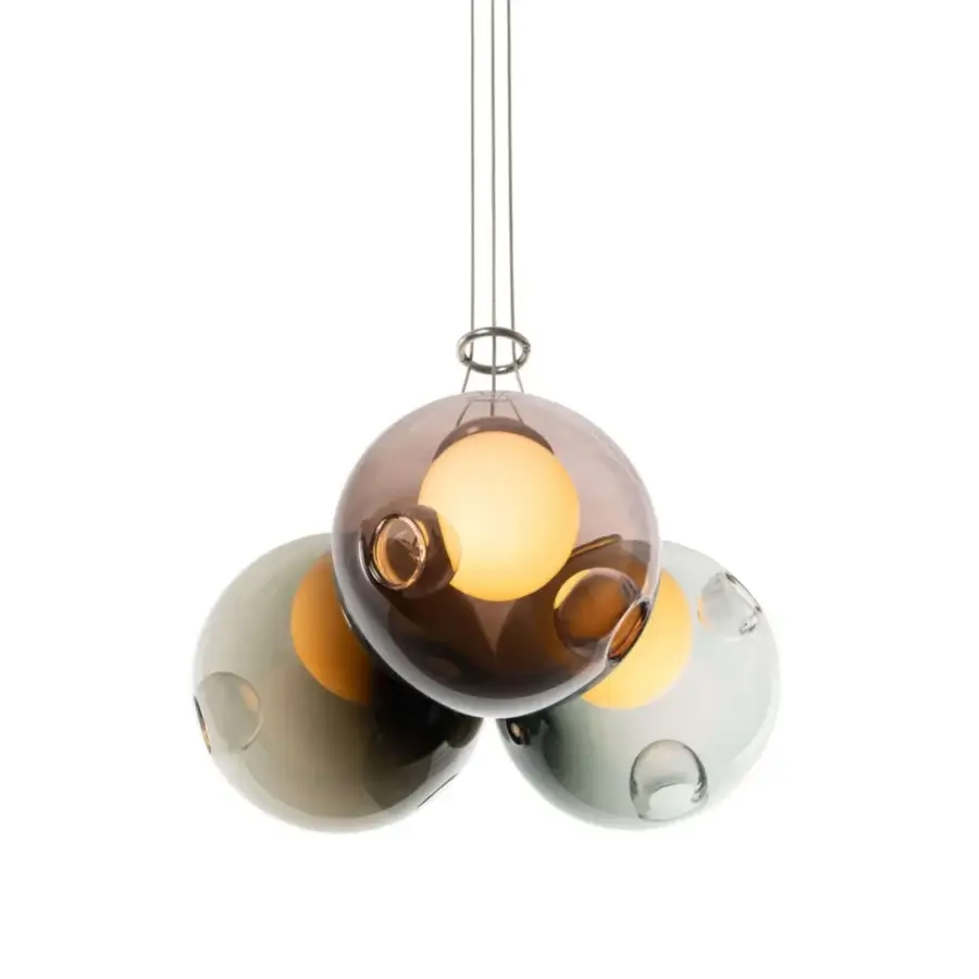 Captivating Bocci 28 Cluster suspension lamp with clustered clear glass exterior and milk white interior lamp holder cavities
