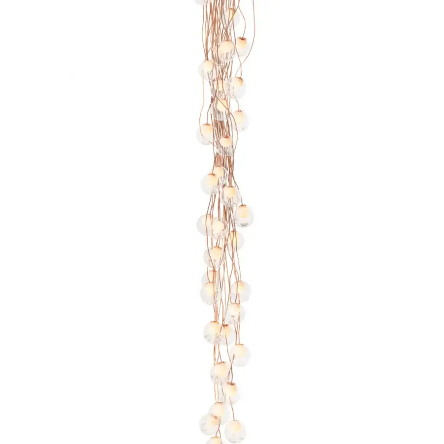 Superior Bocci 28 Copper suspension lamp with cascading clear glass spheres and natural copper wiring developing patina
