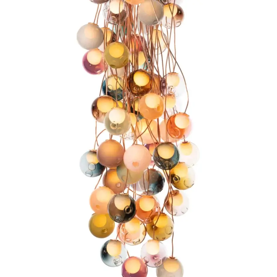 Exceptional Bocci 28 Copper suspension lamp crafted in hand-blown glass spheres with weathered natural copper rods