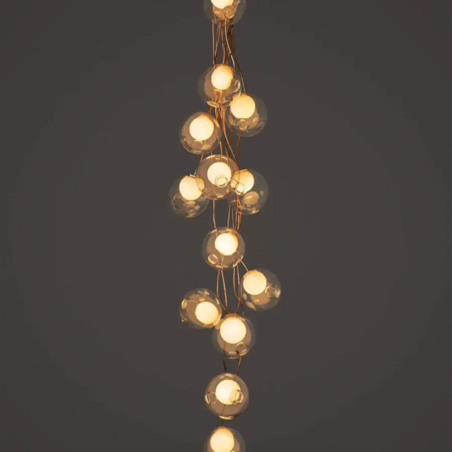 Distinguished Bocci 28 Copper suspension lamp with cascading clear glass spheres and evolving natural copper detailing