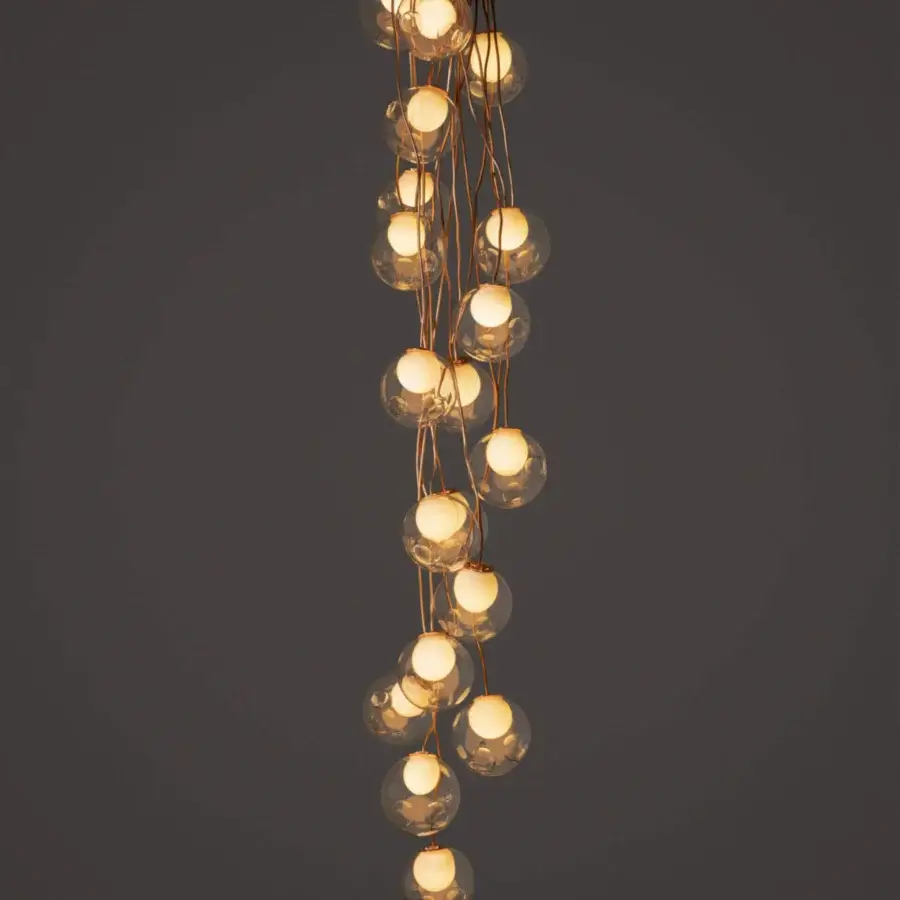 Exceptional Bocci 28 Copper suspension lamp with twenty-eight clear glass globes and natural copper cords in satin finish