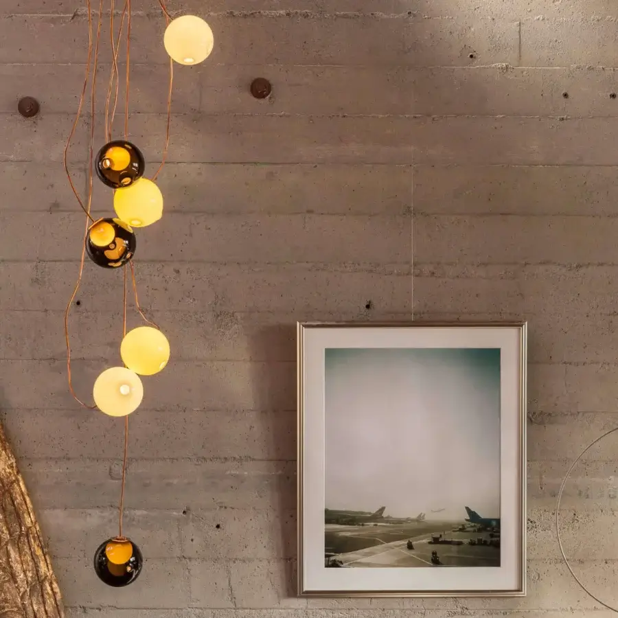 Exclusive Bocci 28 Copper suspension lamp crafted in clear glass spheres with evolving natural copper detailing