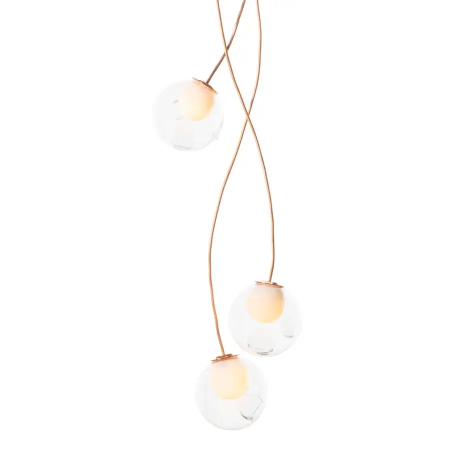 Distinguished Bocci 28 Copper suspension lamp crafted in clear glass shades with natural copper wiring and a developing patina finish
