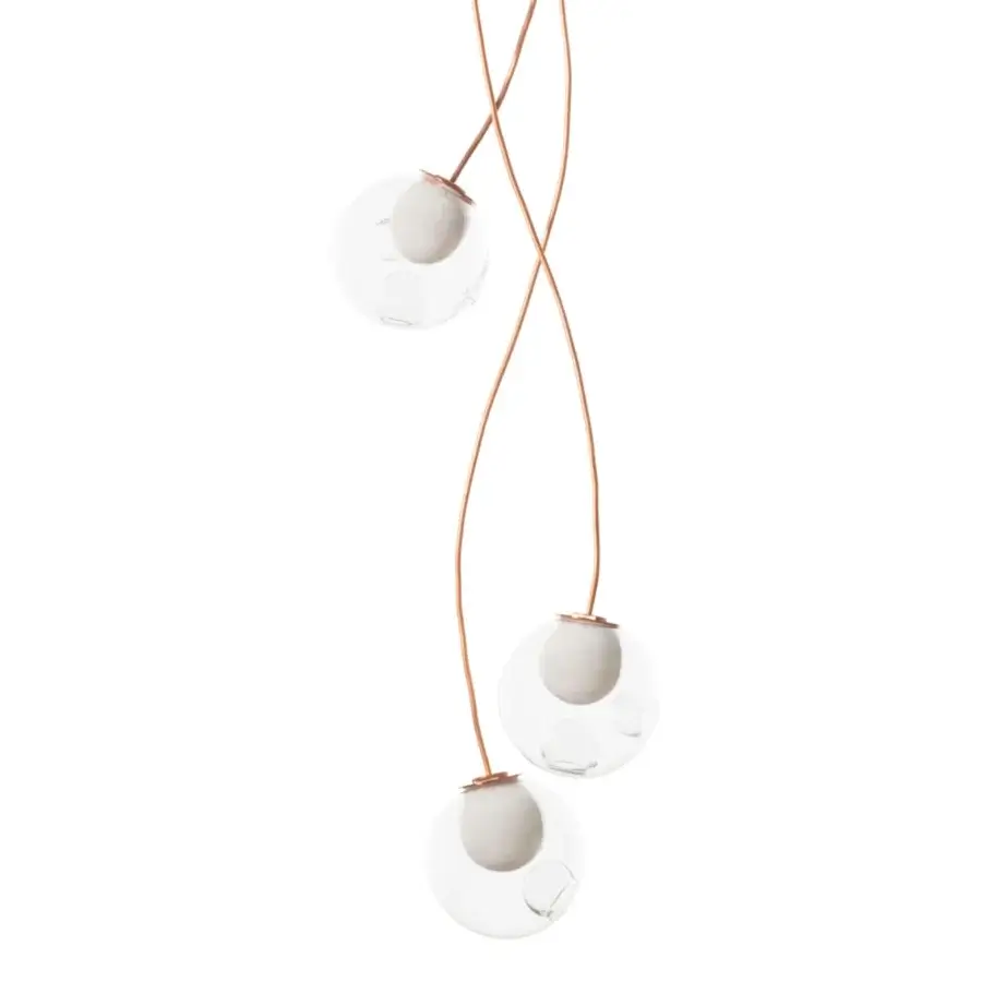 Exceptional Bocci 28 Copper suspension lamp crafted in clear glass with milk white interiors and natural copper wiring