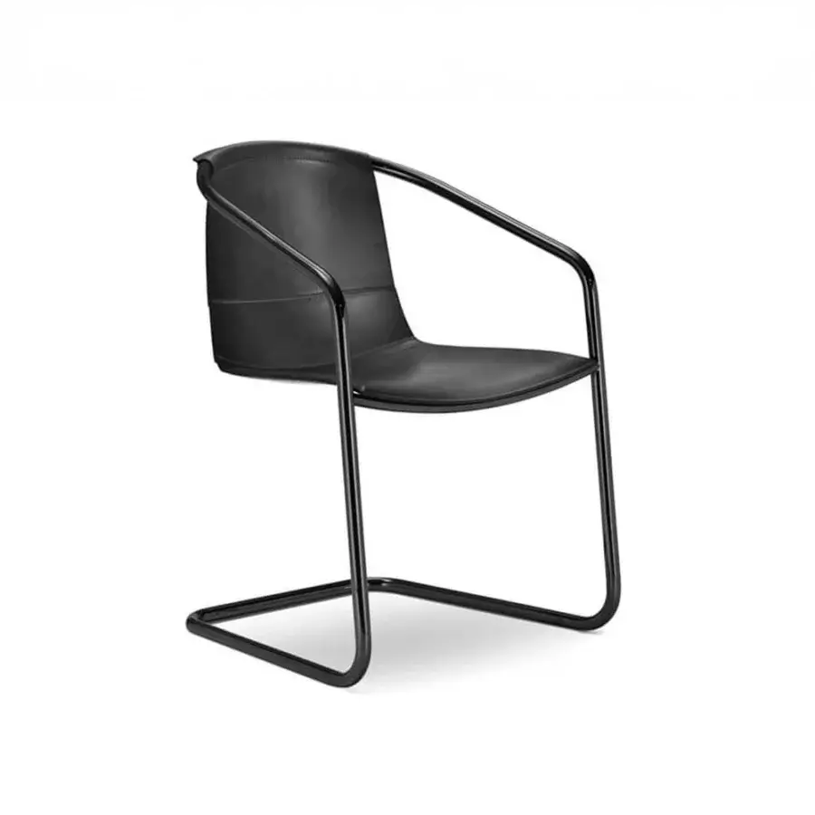 Distinguished 4 Mariani Nancy chair with a sleek black chromed tubular steel frame and saddle leather seat built in Italy