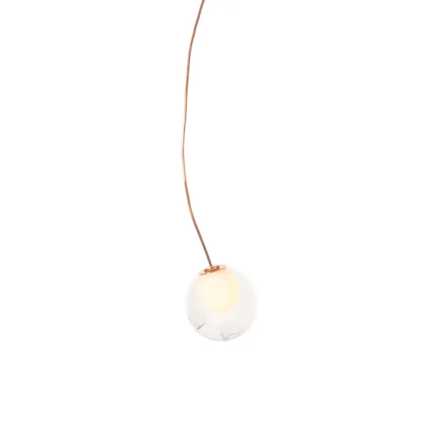 Elegant Bocci 28 single suspension lamp crafted with clear glass and natural copper exhibiting a warm patina