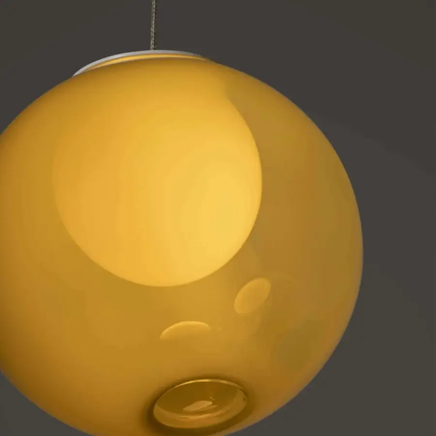 Superior Bocci 28 single suspension lamp crafted in clear glass with milk white interior and glossy finish