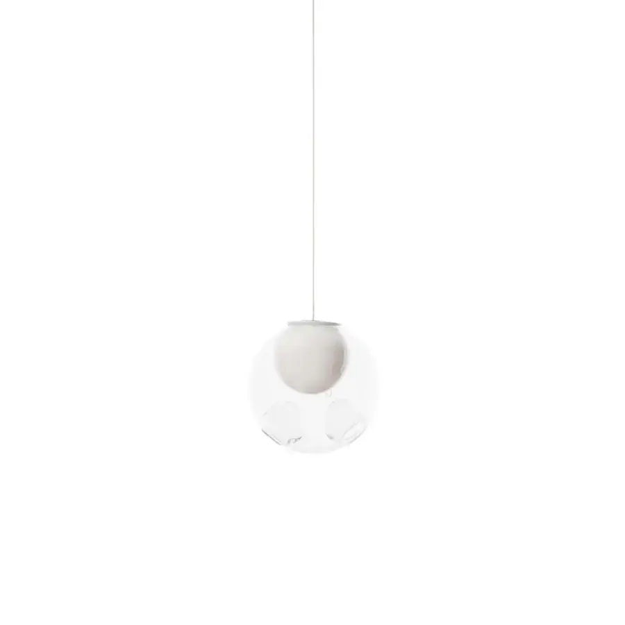 Superior Bocci 28 single suspension lamp crafted in clear glass with a milk white interior and matte finish