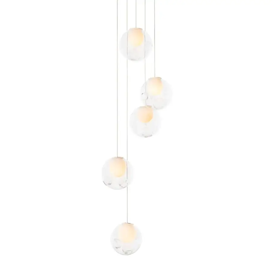 Captivating Bocci 28 Random suspension lamp crafted with clear glass and milk white interior lamp holder cavities