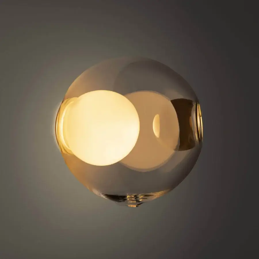 Distinguished Bocci 28s lamp crafted in clear glass with a milk white interior and satin metal mounting