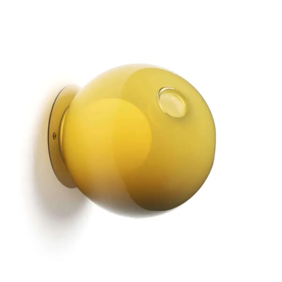 Superior Bocci 28s lamp crafted in clear glass with milk white interior and glossy yellow form