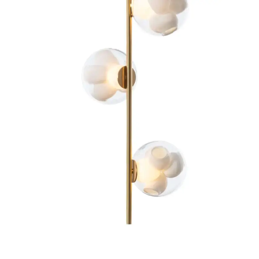 Captivating Bocci 38V Stem ceiling lamp with clear glass exterior spheres and brass finish revealing milk white cavities within