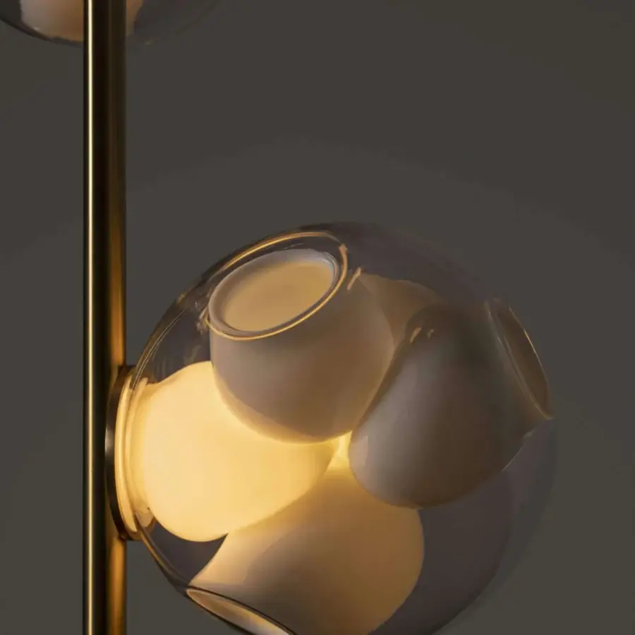 Superior Bocci 38V Stem floor lamp with multiple clear glass shades and brass finish metal stem