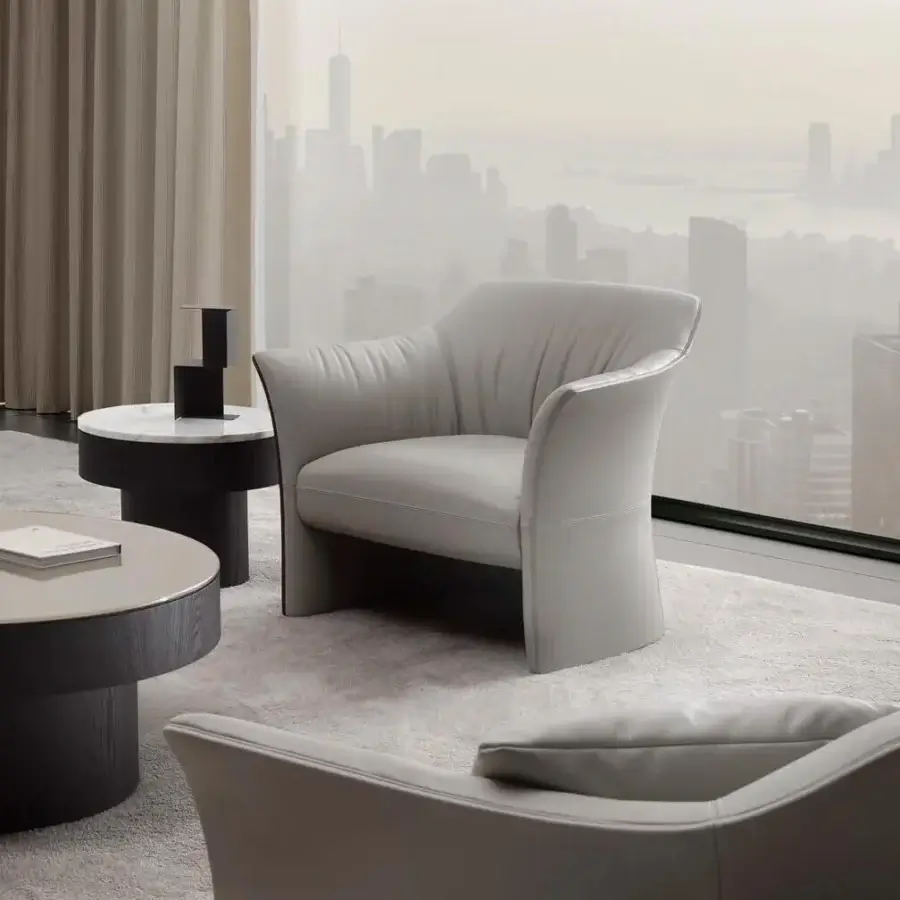 Exceptional 4 Mariani Sella lounge chair in light gray with crafted leather upholstery and soft internal padding