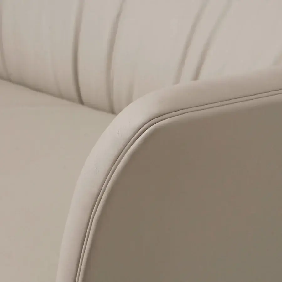 Lavish 4 Mariani Sella lounge chair with feminine lines crafted in pale beige smooth leather and soft internal padding