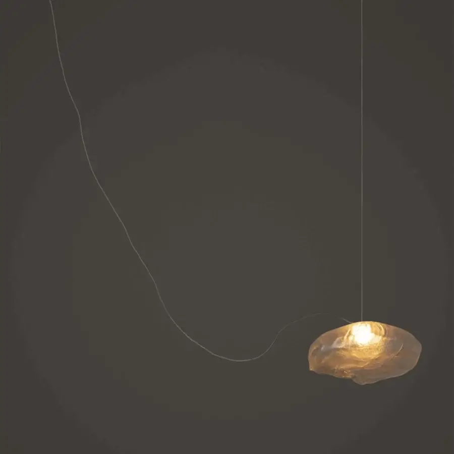 Distinguished Bocci 73 single sculptural cable suspension lamp with folded blown glass and brushed nickel canopy