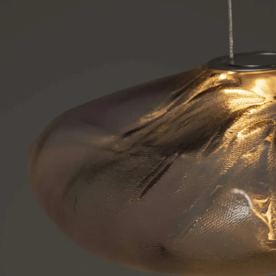 Superior Bocci 73 suspension lamp with uniquely hand-blown glass shade and matte dark gray metallic fixture
