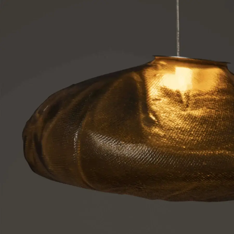 Exceptional Bocci 73 suspension lamp with uniquely folded form and integrated LED within heat-resistant ceramic fabric vessel