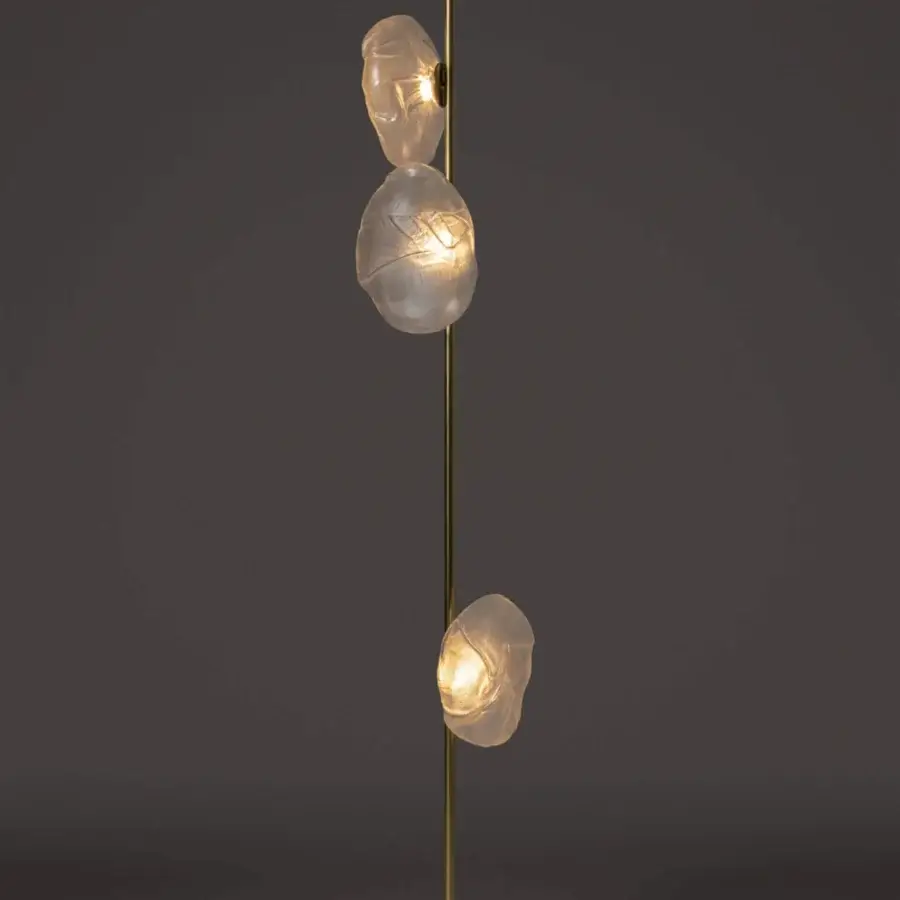 Superior Bocci 73 Stem Floor Lamp with organically shaped translucent glass shades and warm brass finish
