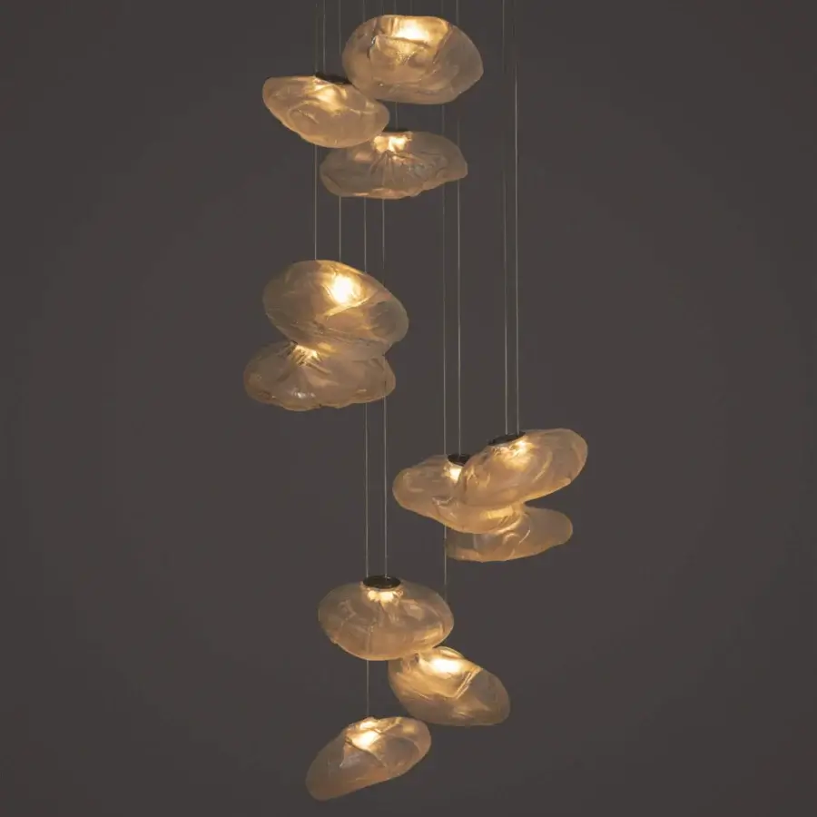 Captivating Bocci 73 suspension lamp with hand-blown glass shades nestled within folded ceramic vessels and dark cables