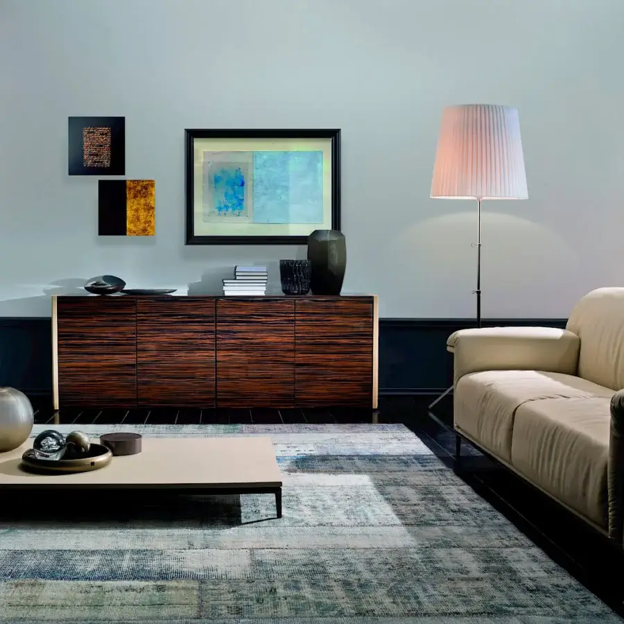 Elegant 4 Mariani Sera sideboard with wood-veneered doors and shoulders in dark brown with a satin sheen