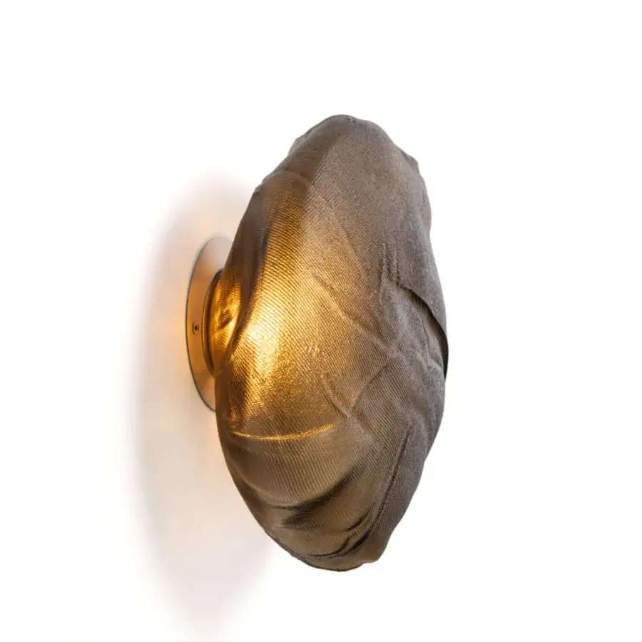 Distinguished Bocci 73 wall/ceiling lamp with clustered hand-blown glass pendants within folded ceramic vessels and radiant golden illumination