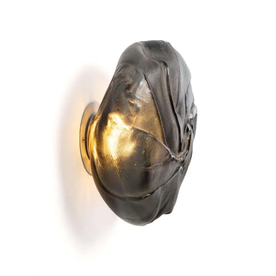 Captivating Bocci 73 wall/ceiling lamp with hand-blown glass nestled within a dark gray and black ceramic fabric vessel