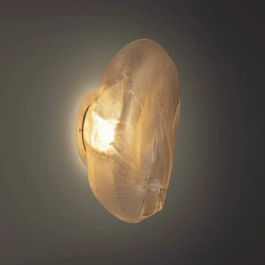 Distinguished Bocci 73 wall/ceiling lamp crafted with hand-blown glass in a folded ceramic vessel with a satin golden metal mounting plate