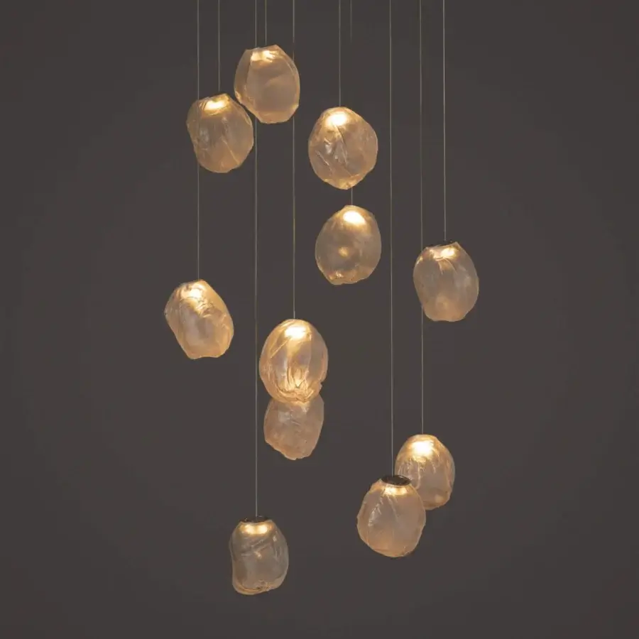 Distinguished Bocci 73V suspension lamp crafted with uniquely folded glass and braided metal coaxial cable in a textured matte finish