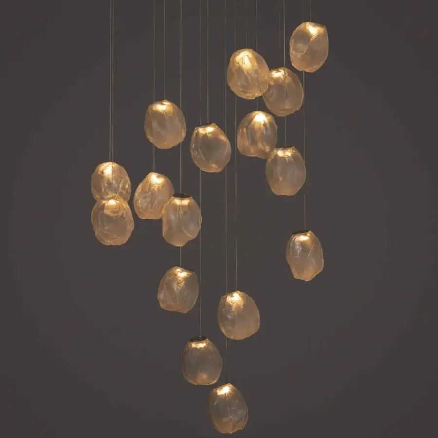 Elegant Bocci 73V suspension lamp crafted with organically shaped glass globes and a white powder coated canopy