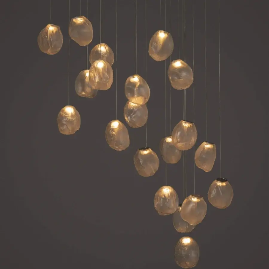 Distinguished Bocci 73V suspension lamp crafted with organically shaped translucent glass and white powder coated canopy
