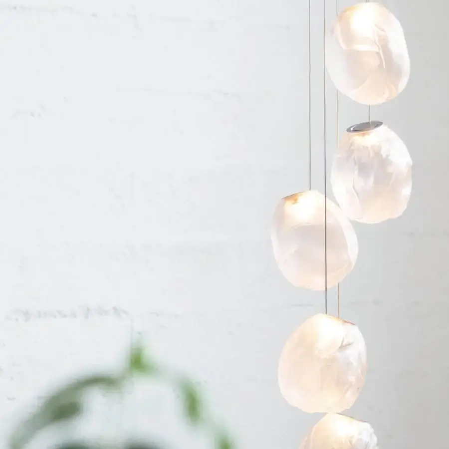 Superior Bocci 73V suspension lamp with opaque white glass and braided metal coaxial cable crafted with a matte finish